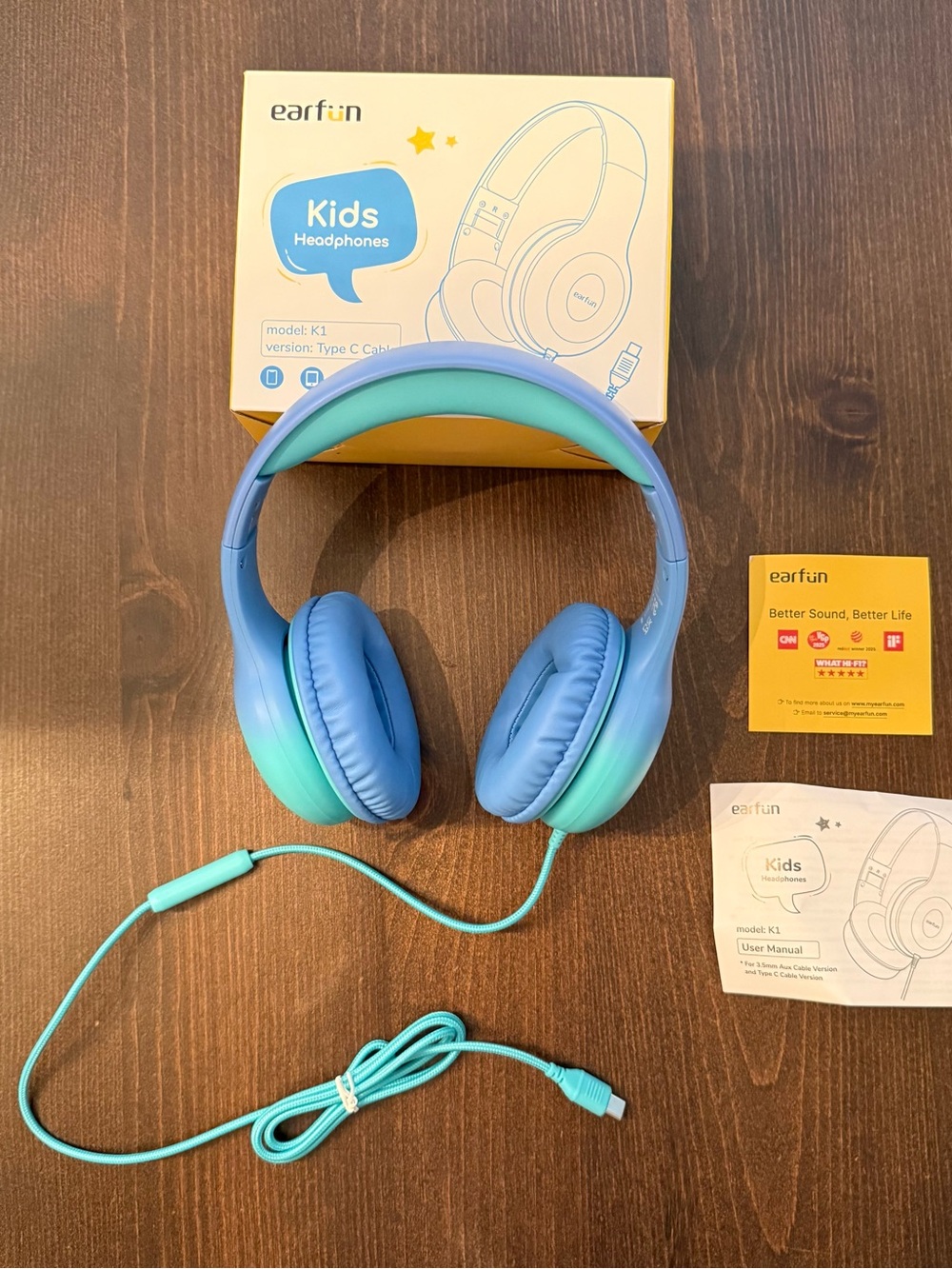 Kids Over-Ear Headphones in Blue & Teal - Wired Comfort NEW in box